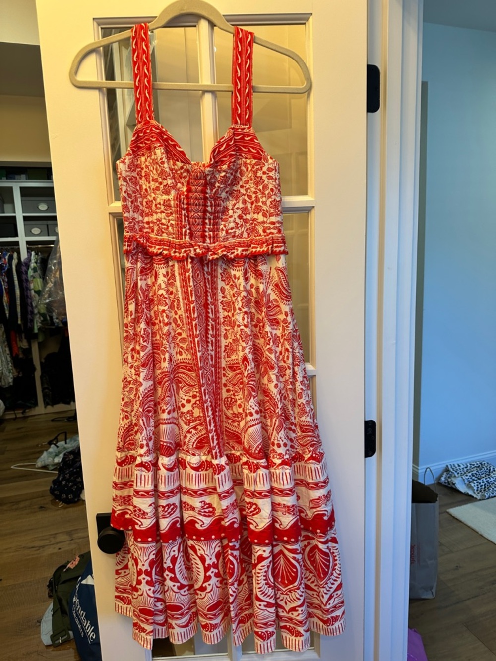 Farm Rio RIVER RIDE RED MIDI DRESS Size Small - Picture 5 of 6